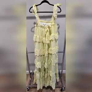 Yellow Gingham Rhea Kang Kand Sleeveless Tiered Midi Dress Ml